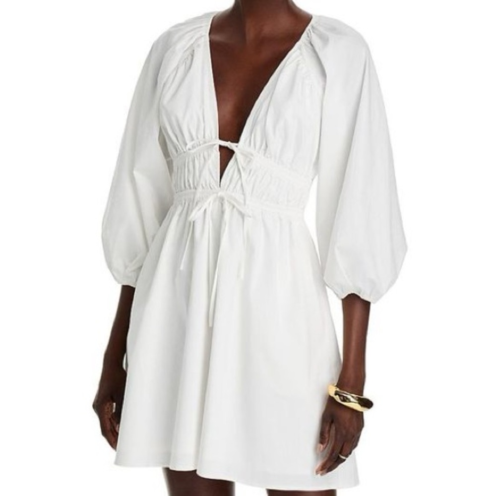 Wayf White Mini Dress with Balloon Sleeves